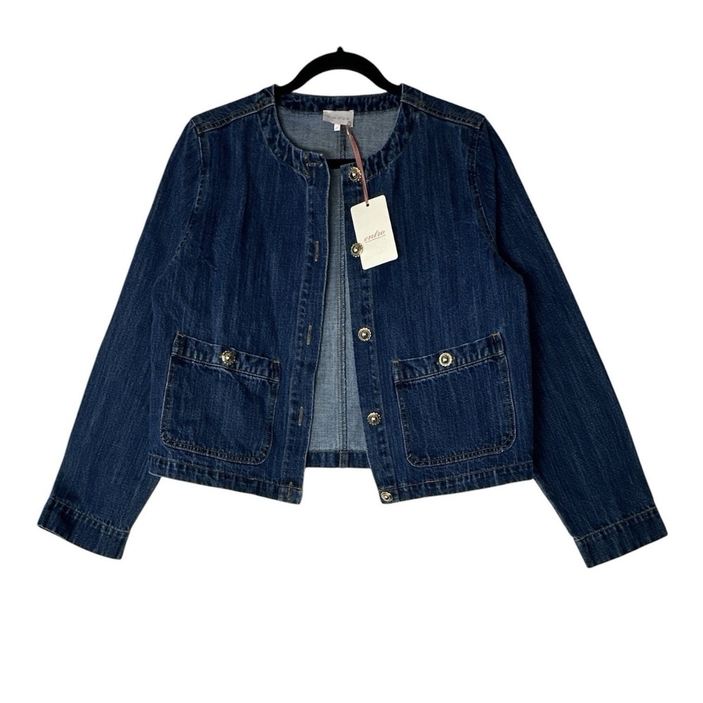 New Entro Jacket Womens Small Blue Button Front Career Formal